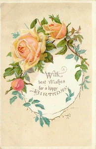 AK Geburtstagsgrüße Rosen Vignette Dornen geteilt geprägt um 1910 - Bild 1 von 2
