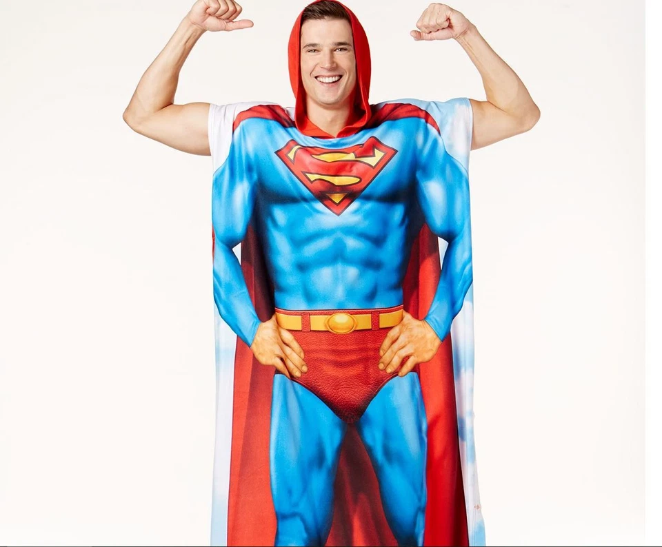 DC COMICS ORIGINALS SUPERMAN SUPER HERO HOODED PONCHO COSTUME MENS NWT NEW - Image 1 of 1
