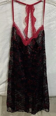 Babydoll Chemise Secret Treasures para mujer negro rojo floral elástico halter grande Foto 1 de 4