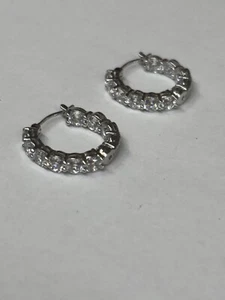 Sterling Silver CZ Inside Out Round Hoop Earrings - Picture 1 of 9