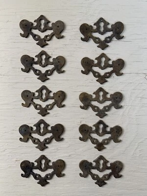 Group Of 10 Vintage Bat Wing Escutcheons Keyhole Covers ~  Likely Solid Brass - Image 1 of 4