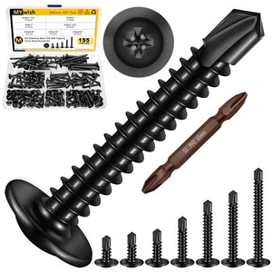 155Pcs #10x1/2" 5/8" 3/4" 1" 1-1/4" 1-1/2" 2" Black Self Tapping Screws for M... - Picture 1 of 9