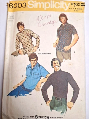 Shirt Polo Sport Knit Mens L 42 44 Simplicity 6003 Sewing Pattern Cut VTG Disco - Image 1 of 4