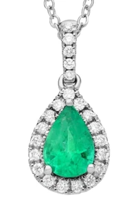0.66ct Natural Round Diamond 14K Solid White Gold Emerald Wedding pendant - Picture 1 of 4