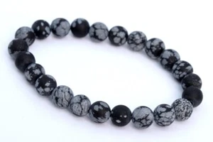 Pulsera de obsidiana copo de nieve mate de 8 mm grado AAA cuentas de piedras preciosas redondas naturales de 7" - Imagen 1 de 4