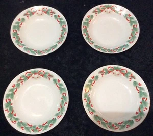 4 Sango Noel 1990 Soup Bowls - 8401 - Christmas Holly - Picture 1 of 4