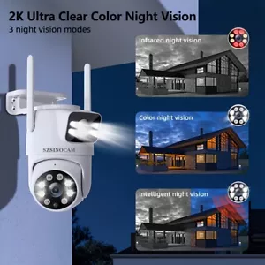 Cámara de seguridad exterior inalámbrica 2K HD, doble lente, inclinación panorámica, visión nocturna, movimiento - Imagen 1 de 13