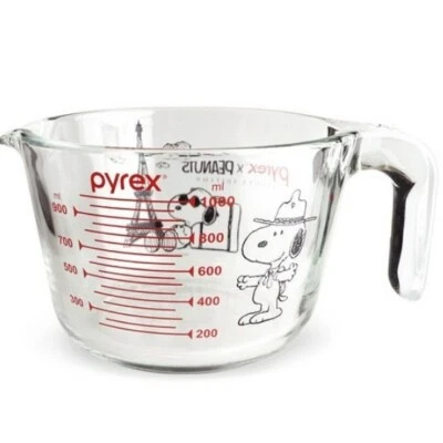 Pyrex PEANUTS SNOOPY Measuring Cup 33.8oz(1000ml) Tempered Glass Heat Resistant - Image 1 of 4
