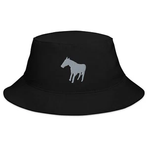 Bucket Hat Embroidered Gray Horse Silhouette One Size Unisex Hat - Picture 1 of 7