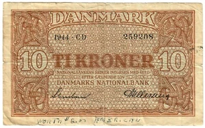 Denmark 10 Kroner 1944 VF "Hellerung" - Picture 1 of 2