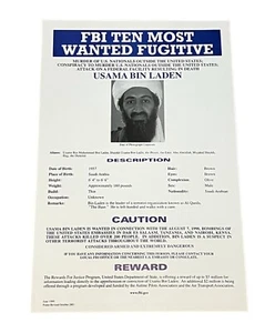 PÓSTER DE LOS DIEZ FUGITIVOS MÁS BUSCADOS DEL FBI DE USAMA BIN LADEN - AUTÉNTICO ORIGINAL - Imagen 1 de 2
