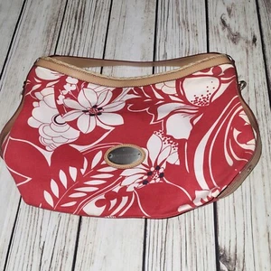 Women's Tommy Hilfiger Hobo Handbag Red White Canvas Floral Print 17x11x5 - Picture 1 of 12