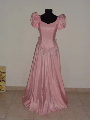 VESTITO PRINCIPESSA SPOSA CENERENTOLA CARNEVALE TEATRO COSPLAY tafta rosa 43 44 - Immagine 1 di 4