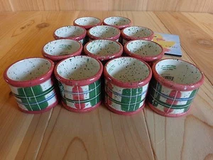 Christmas Napkin Rings Set of 12 Green Red Julie Usland 1998 Enesco Porcelain - Picture 1 of 8