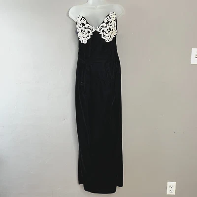 Vestido Jessica McClintock Gunne Sax De Colección Negro Terciopelo Marfil Encaje Corsé Bustier 11 Foto 1 de 4