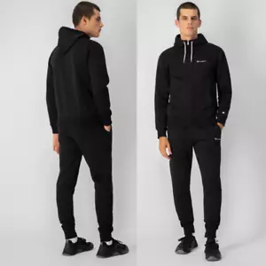 Champion Logo Fleece Hooded Tracksuit Black - Picture 1 of 5