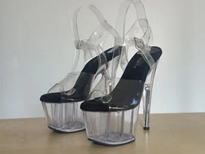 Pleaser Adore-708 Clear 7" Platform Sandal Heels Women's Size 8 - Picture 1 of 9