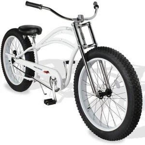 Micargi Seattle Fat Tires Stretch Cruiser Single Speed Low Rider Chopper White - Picture 1 of 5