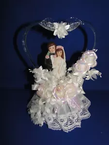 New Vintage Caketop with Bride & Groom with blown glass heart & leaves #221 - Picture 1 of 7