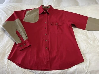 Boyt Harness Company Womens L Hunting Shirt Long Sleeve Red WTan Shoulder Guard - Image 1 of 4