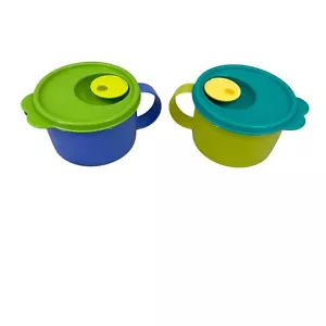 Tupperware Soup Mugs with Vent Lid Lot of 2 #3155A/3155B Microwave 16 oz - Picture 1 of 16