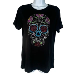 Day Of The Dead Sugar Skull Schwarz T-Shirt Top Tee Dia De Los Muertos Horror M - Bild 1 von 3