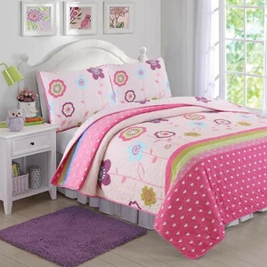 Pink Flower Garden Girl Quilt Set, Bedspread, Coverlet - Picture 1 of 5