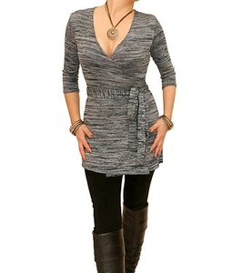 Blue Banana - Neu Grau Marl Gestrickt Tunika Umhang Top - V Ausschnitt - Bild 1 von 3