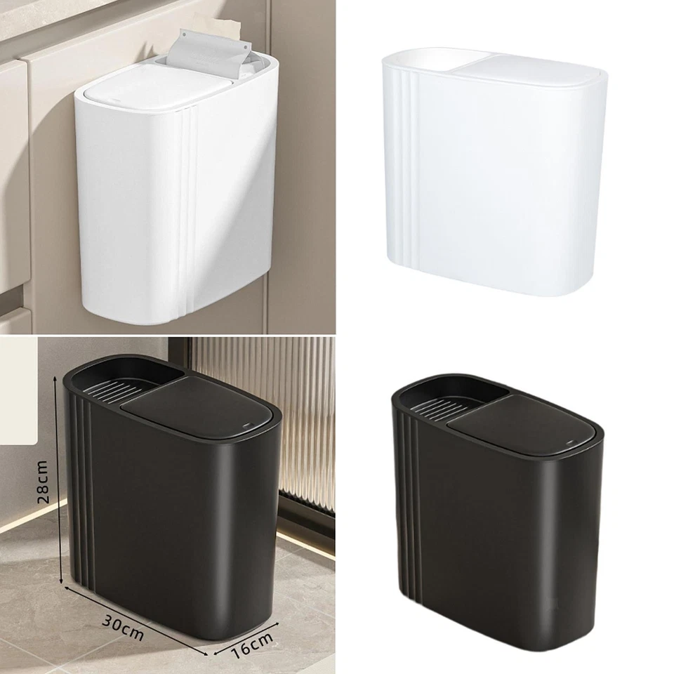 Bathroom Trash Can Rectangular Small Compact Slim Garbage Bin 12L for Under Desk - Image 1 of 1