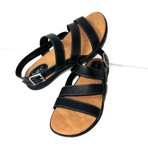 Born b.o.c Womens 9 M Black Faux Leather Sandals Sling Back Flat Open Toe Casual - Picture 1 of 11