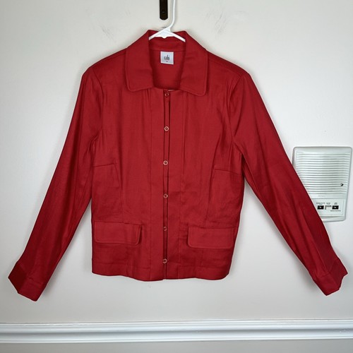 Giacca blazer Cabi rosso San Valentino misto lino abbottonata taglia MED