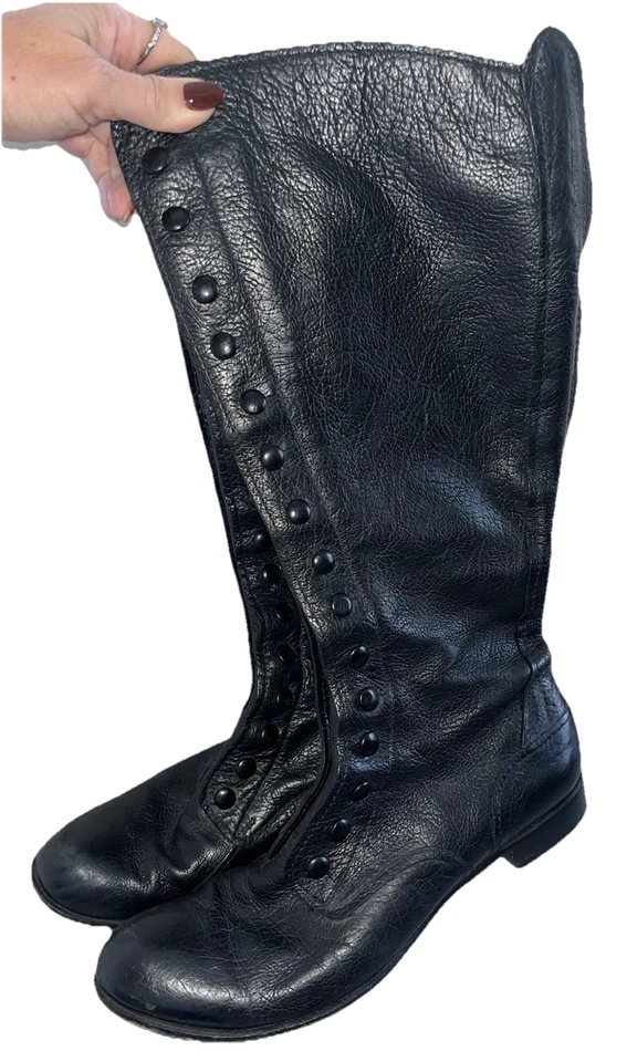 Botas de joelho Gianni Barbato preto detalhe de botão vitoriano steampunk tamanho 39 1/2 9.5 - Imagem 1 de 4