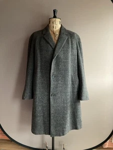 Dhobi Tweed Overcoat Mens Size 42 Grey Wool Raglan Balmacaan Coat - Picture 1 of 14
