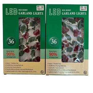 2 NUEVAS Guirnalda de Navidad de bayas rojas de stock antiguo 6 pies preiluminada 36 bayas de acebo rojo (C) - Imagen 1 de 4