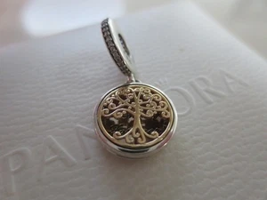 GENUINE PANDORA FAMILY ROOTS TWO TONE 14K GOLD & S/SILVER DANGLE CHARM 791988CZ - Picture 1 of 12