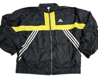Винтажный 90-х Adidas Мужская размер L желтый черный ретро нейлона трек куртка ветровка - Изображение 1 из 4