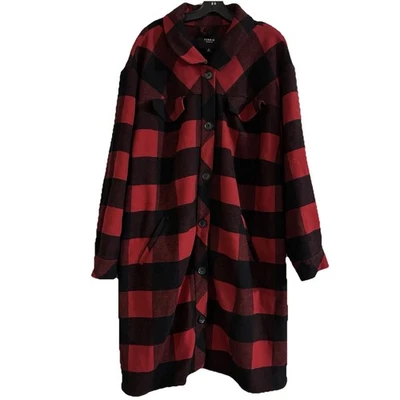 Torrid 6 Red Black plaid button down shacket Coat - Image 1 of 4