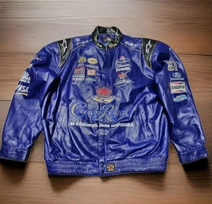 Chaqueta NASCAR de cuero real 97 Crown de colección ultra rara para hombre 4XL - Imagen 1 de 18