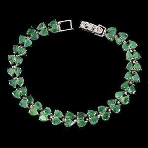 925 Sterling Silver Bracelet Pear Emerald 5x4mm Natural Gemstone Jewelry 7.5 Ins - Picture 1 of 14