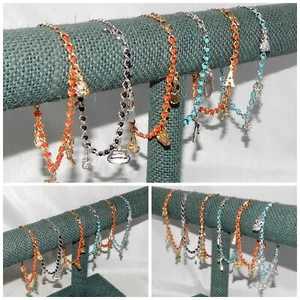 WHOLESALE LOT OF 6 ASSORTED MULTICOLOR CHAIN & CHARMS STYLE BRACELETS NW INDIANA - Picture 1 of 1