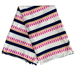 Retro Mod 1970s Fabric Pink Navy Blue Orange Stripe Stretch Poly Approx 2.75 Yd - Picture 1 of 3