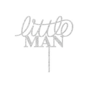 Cake Topper Pick Make A Wish Silber Glitzer Little Man Acryl Cupcake Party - Bild 1 von 1