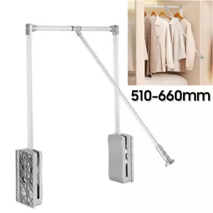 Pull Down Wardrobe Lift Rail 20KG Adjustable 510-660mm Clothes Hanger Heavy Duty - Picture 1 of 9