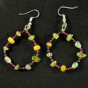 Garnet Ball Peridot rough Sterling Silver Birthstone Fancy Beads Womens Earrings - Picture 1 of 5
