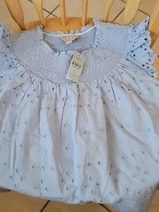 NWT Loft Smocked Blue Shirt w/Blue Embroidered Flowery Girl’s SZ XSP Brand New - Picture 1 of 7
