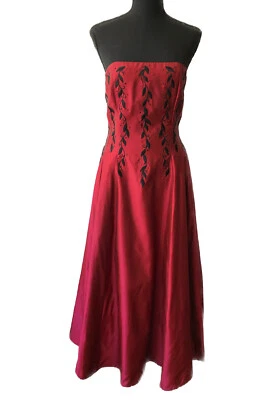 Vestido Vintage Jessica McClintock Rojo Sin Tirantes Regreso a Casa Bordado BOLSILLOS XS Foto 1 de 4