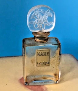 VINTAGE GLASS LANCOME FRANCE 1950 PERFUME BOTTLE CARVED STOPPER with label - Picture 1 of 7