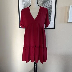 Neu ohne Etikett Shein Minikleid V-Ausschnitt burgunderrot Größe Small - Bild 1 von 6