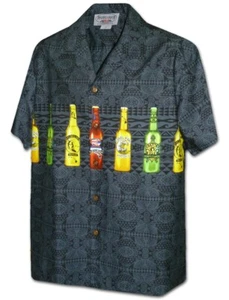Camicia da campeggio hawaiana a righe da uomo birra moderna NUOVA, leggenda del Pacifico - Foto 1 di 1