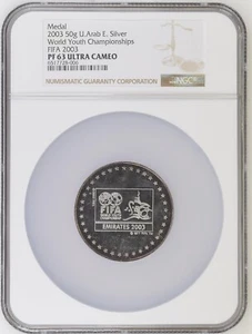 United Arab Emirates 2003 Medal Silver FIFA World Youth Championships NGC PF 63 - Picture 1 of 2